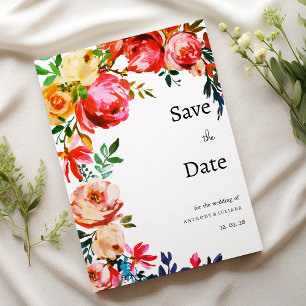 Convite Aquarela botânica Save the Date floral colorida