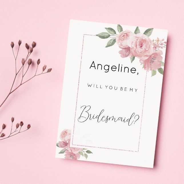 Convite Aquarela botânica tons pastéis rosa floral Damas d (Watercolor botanical pastel pink flora Bridesmaid )