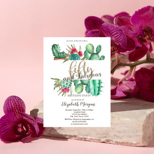 Convite Aquarela Cactus Pontos Polka 50º Aniversário