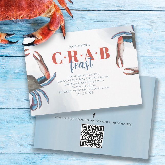 Convite Aquarela Caranguejo Azul Simples Código QR Mídia S (Criador carregado)