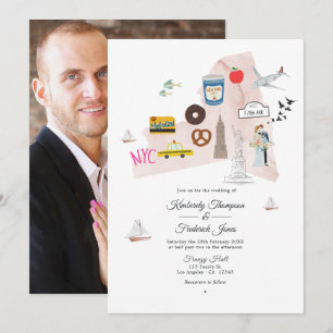 Convite Aquarela Casamento de Destino Nova York EUA Foto