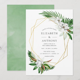 Convite Aquarela Casamento Geométrico Tropical