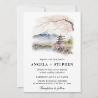 Aquarela Casamento Japonês Fuji e Pagode Scênico