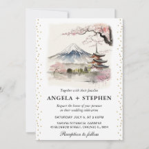 Aquarela Casamento Japonês Fuji e Pagode Scênico