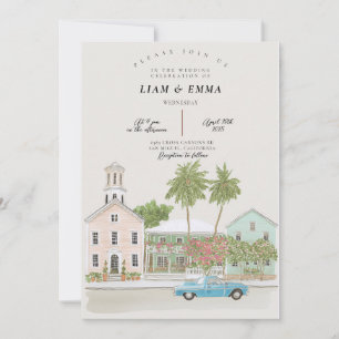 Convite Aquarela Casamento KEY WEST Chaves da Flórida