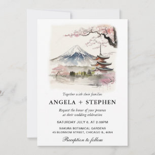 Convite Aquarela Casamento Paisagístico Japonês Fuji e Pag