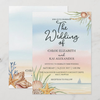 Convite Aquarela Casamento Tropical na Praia Maui Havaí