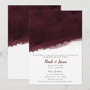Convite Aquarela Cereja Preta e Dourado Casamento Moderno