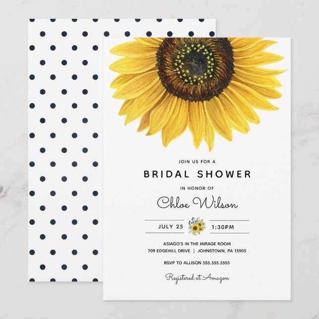 Convite Aquarela Chá de panela de girassol (Frente/Verso)