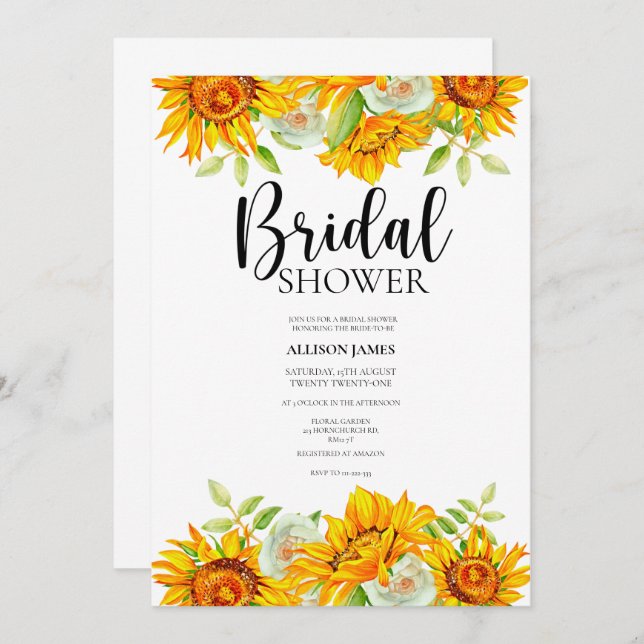 Convite Aquarela Chá de panela de girassol (Frente/Verso)