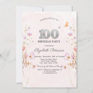 Convite Aquarela Chic de Flores Silvestres Lilás Aniversár
