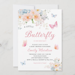 Convite Aquarela Chic Pink Butterfly Chá Baby Girl