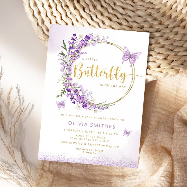 Convite Aquarela Chic Purple Butterfly Chá (Criador carregado)