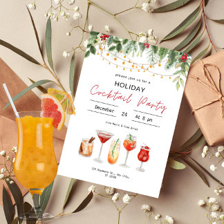 Convite Aquarela Cocktail de Natal Bebidas de Natal