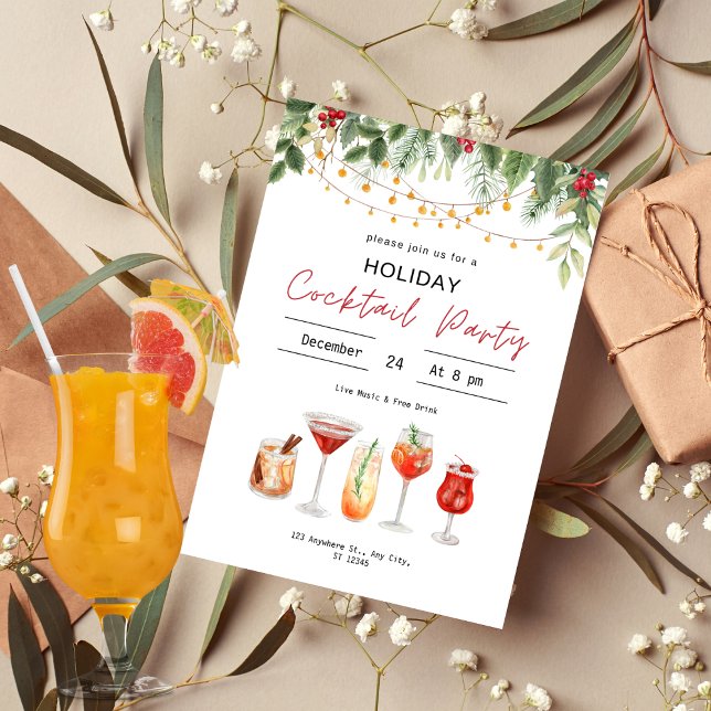 Convite Aquarela Cocktail de Natal Bebidas de Natal (Criador carregado)