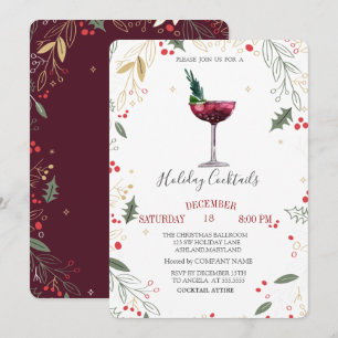 Convite Aquarela Cocktail Holly Company Natal
