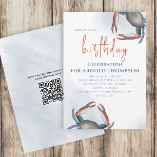 Convite Aquarela Código QR Simples de Aniversário Carangue