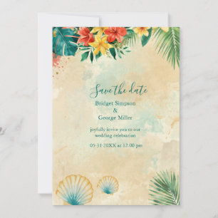 Convite Aquarela Conchas Havaí Floral Tropical Casamento
