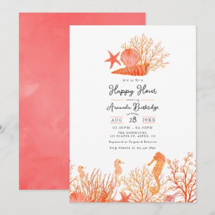 Convite Aquarela Coral Vivo Sob o Mar Happy Hour