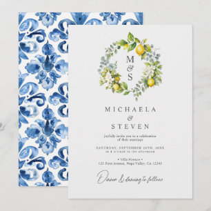 Convite Aquarela Coroa Botânica de Limão Casamento