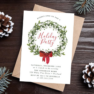 Convite Aquarela Coroa de Natal com Snowberry Verde
