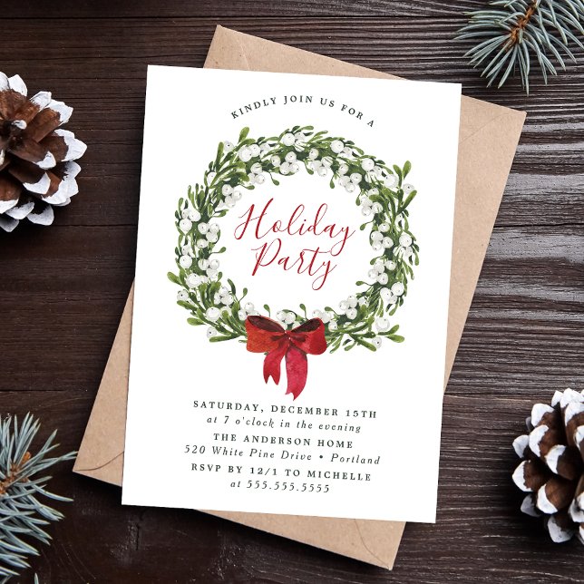 Convite Aquarela Coroa de Natal com Snowberry Verde (Criador carregado)