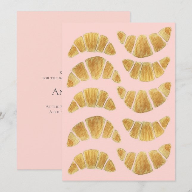 Convite Aquarela Croissant Rosa (Frente/Verso)