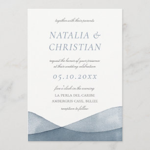 Convite Aquarela de Casamento Azul Mergulhado