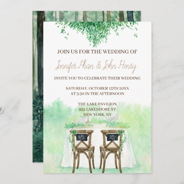 Convite Aquarela de Casamento com estilo rústico (Frente/Verso)