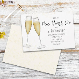 Convite Aquarela de champanhe de festas simples de Anos no