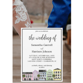 Convite Aquarela de Charleston Arco-íris Fileira Casamento