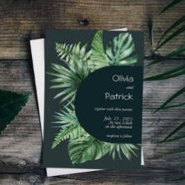 Convite Aquarela de folhas verdes tropicais da selva