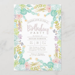 Convite Aquarela de Jardim Suculta | FESTA DE ANIVERSÁRIO