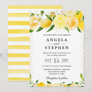 Convite Aquarela de Limões e Flores para Casamento