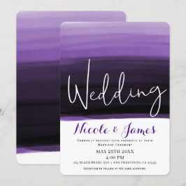 Convite Aquarela de Noiva Glam Moderno com Ameixa Roxa de