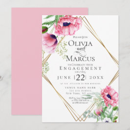 Convite Aquarela de Noivado Papoulas Rosa