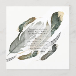 Convite Aquarela de Penas Flutuantes | Casamento