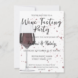 Convite Aquarela de um copo de vinho tinto