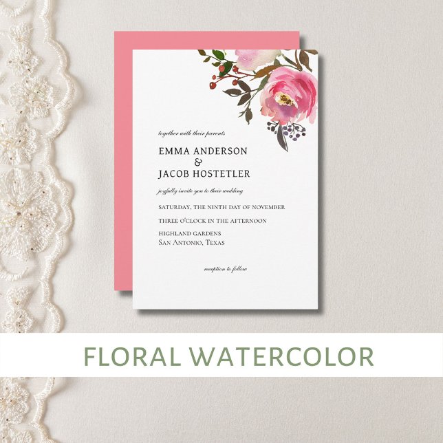 Convite Aquarela Delicada de Rosas Tropicais de Primavera (Floral watercolor invitations)