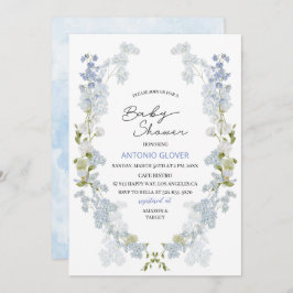 Convite Aquarela Delphinium Blue Flores chá de fraldas