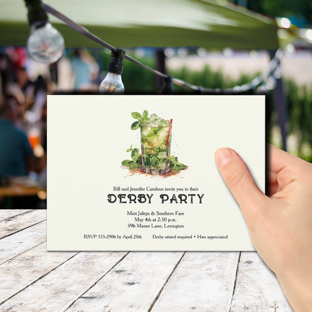 Convite Aquarela Derby do Julep de Hortelã (Mint Julep Derby Party Invitations)
