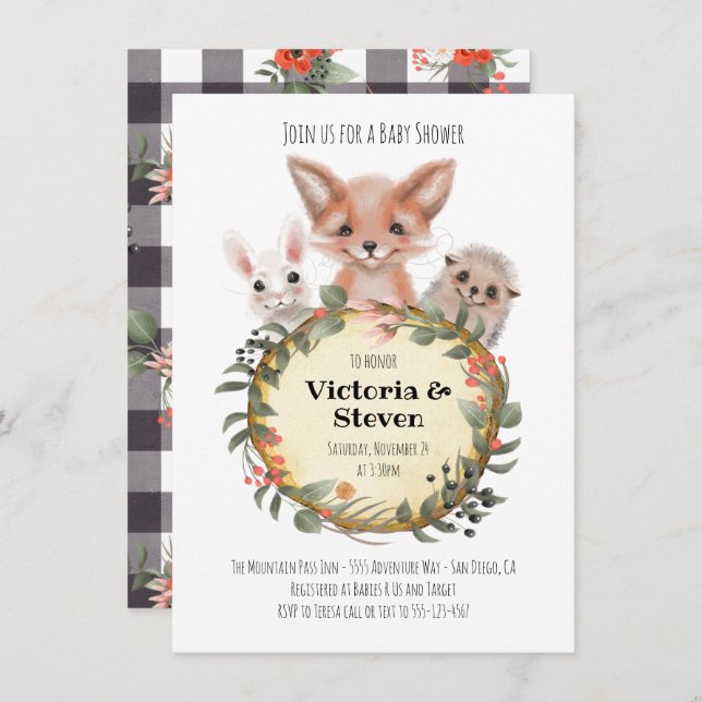 Convite Aquarela do Chá de fraldas de Registro Florestal d (Frente/Verso)