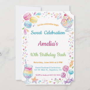 Convite Aquarela Doce Celebração Aniversário Infantil