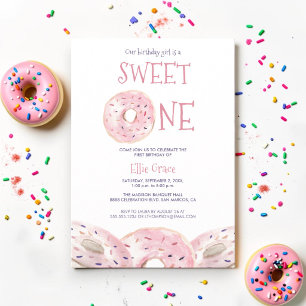 Convite Aquarela Doce Um tema de Donut aniversário de 1 an