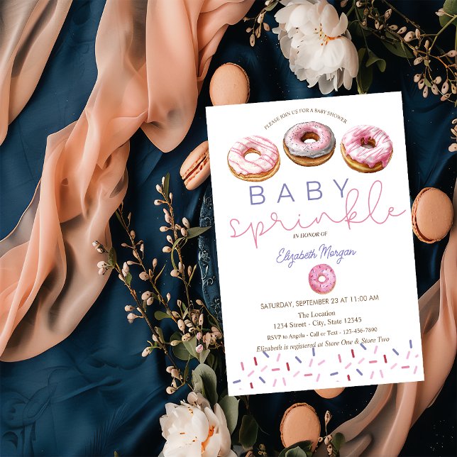 Convite Aquarela Donuts Rosa Bebê Chuveirinho Chá de Bebê (Criador carregado)