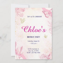 Convite Aquarela Dourada Rosa