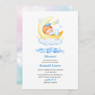 Convite Aquarela é o menino Blue Boho Nursery Baby Showe