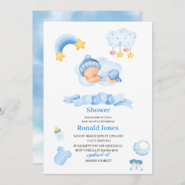 Convite Aquarela é o menino Blue Boho Nursery Baby Showe