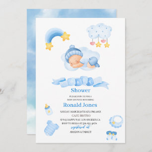 Convite Aquarela é o menino Blue Boho Nursery Baby Showe