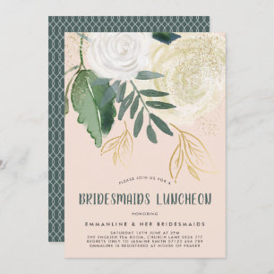 Convite Aquarela e Rosas com brilho Bridesmaids Lunchee